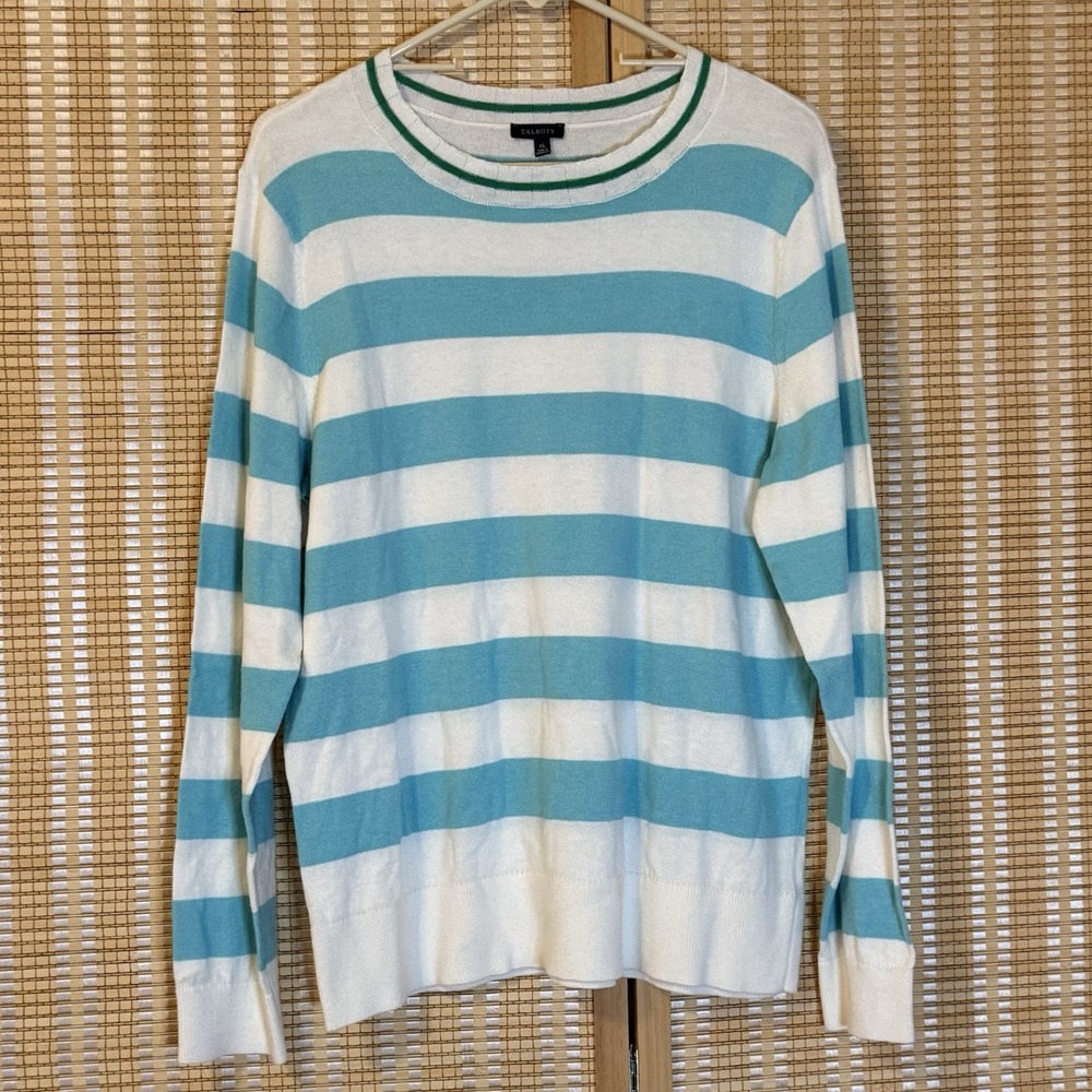 Talbots Womens XL Sweater Stretch Soft Striped Blue White Preppy‎ Casual Office